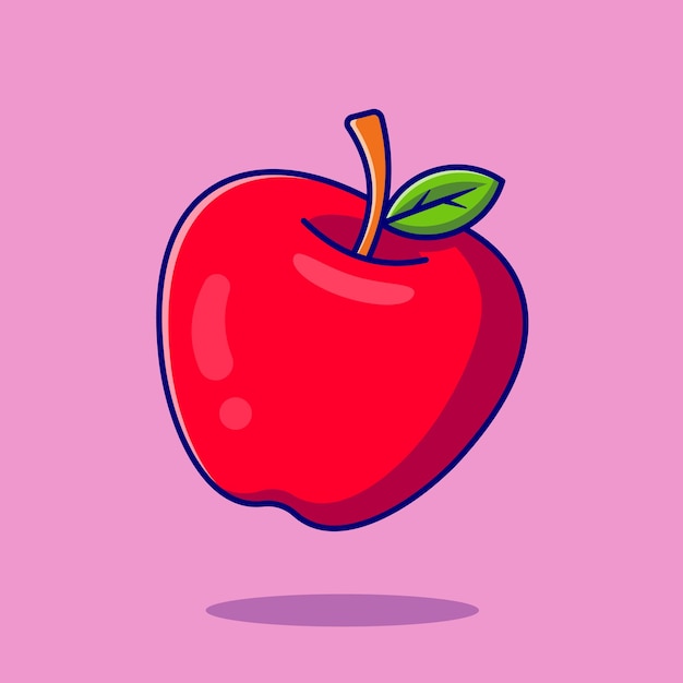 アップルフルーツ漫画アイコンイラスト。食品フルーツアイコンコンセプト分離。フラット漫画スタイル