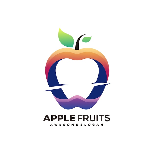 무료 벡터 사과 과일 로고 화려한 그라데이션 디자인