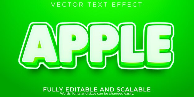 Текстовый эффект яблочного фрукта, редактируемый характер и зеленый стиль текста