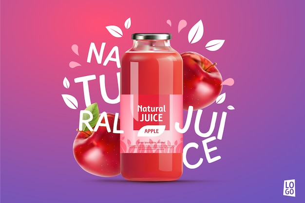 Apple juice ad with gradients and lettering