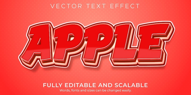 Free Vector apple red text effect editable fruit and natural text style