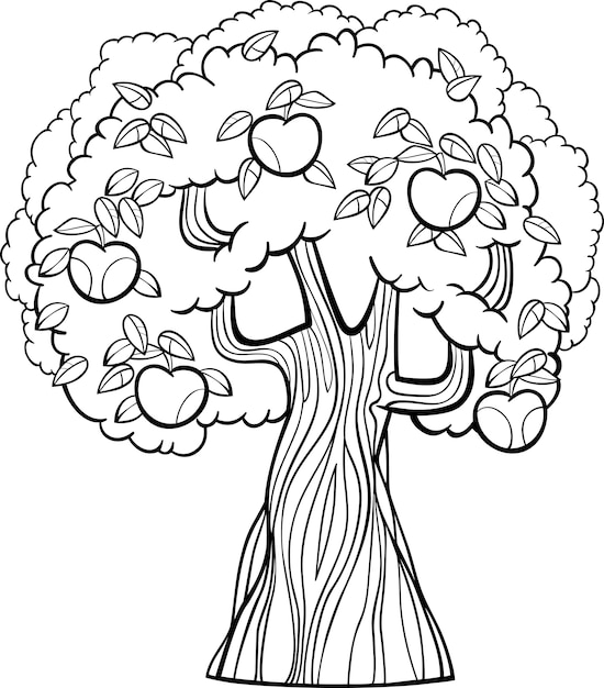 Premium Vector Apple Tree Cartoon For Coloring Book