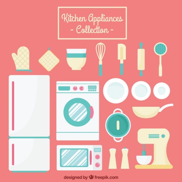 Бесплатное векторное изображение Бытовые приборы и кухонные инструменты коллекции