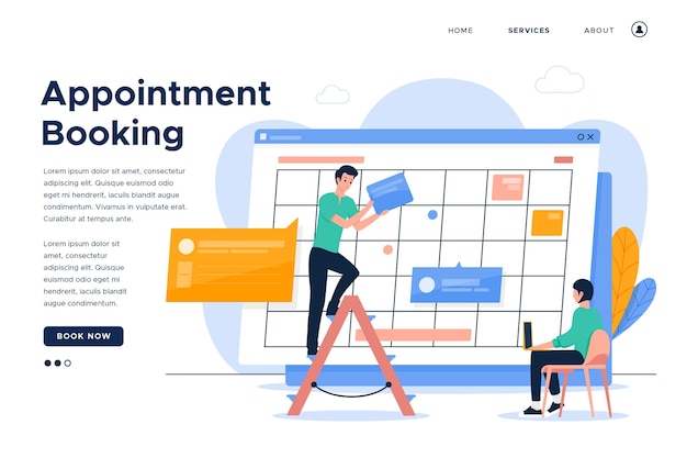 Free vector appointment booking landing page and people working