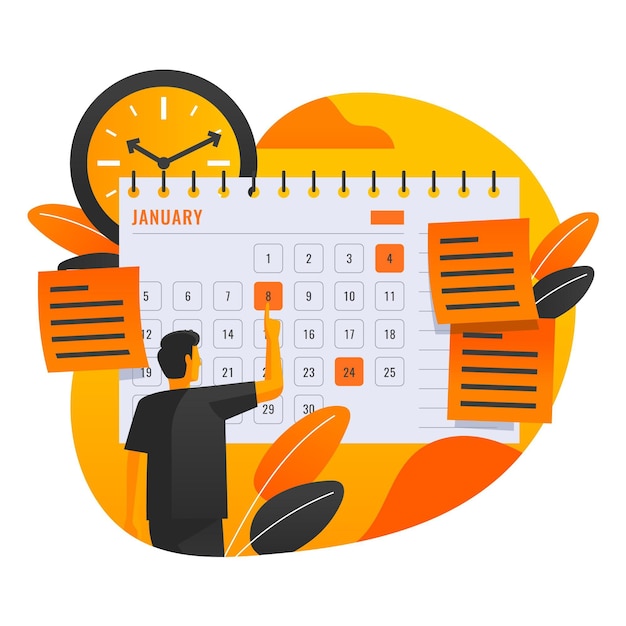 Free vector appointment booking with man and calendar