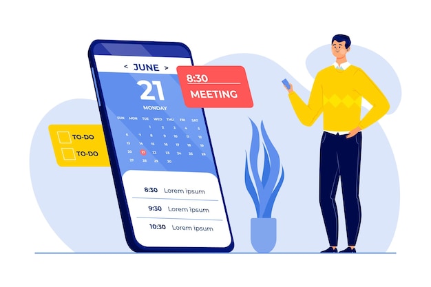 Vettore gratuito prenotazione appuntamento con smartphone illustrato
