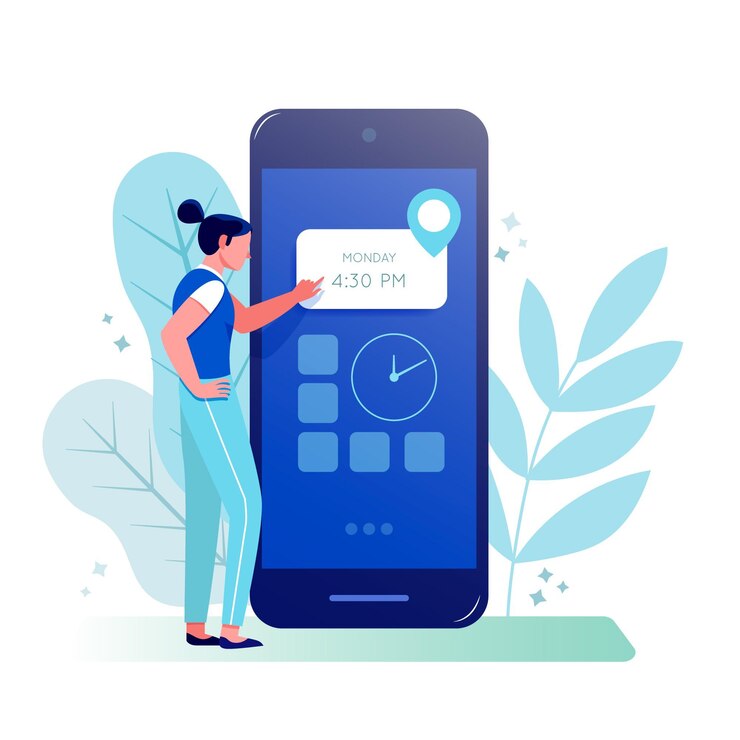 Free Vector appointment booking with smartphone and woman