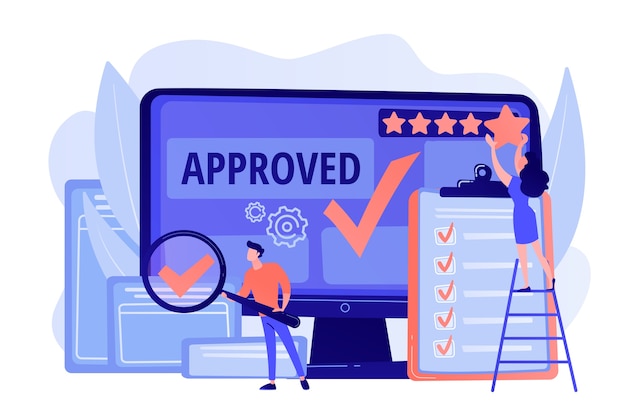 Free vector approval mark. product advantage. rating and reviews. meeting requirements