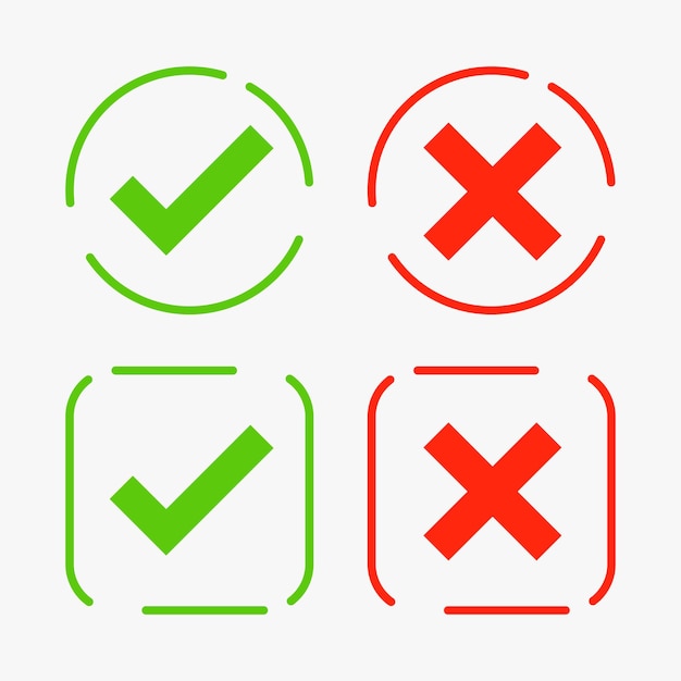 Approved and rejected checkmark symbol in collection