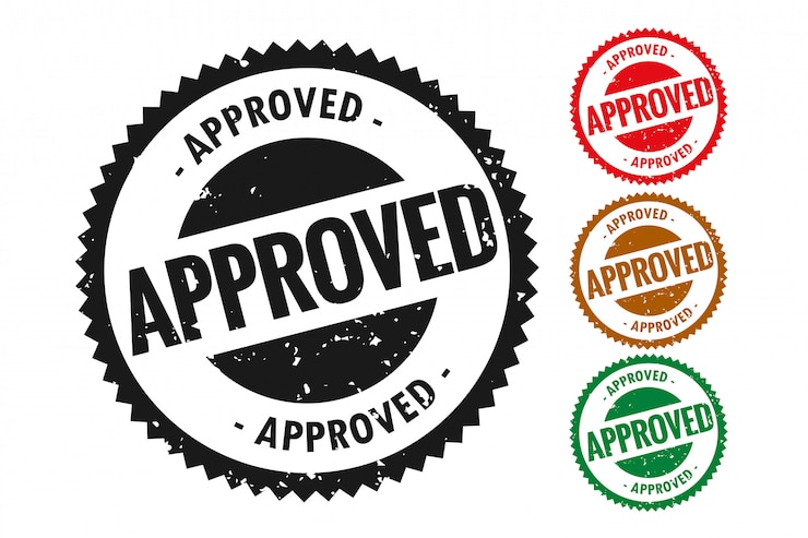 Free Vector approved stamp in rubber style set of four