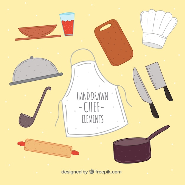 Apron and other chef elements in hand-drawn style