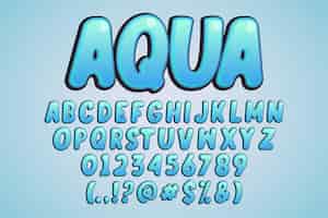 Vettore gratuito aqua, bagliore di stile alfabeto moderno dei cartoni animati