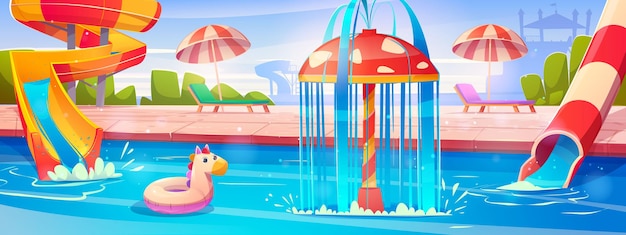 Vettore gratuito parco acquatico con piscina e scivolo per bambini per nuotare vettore