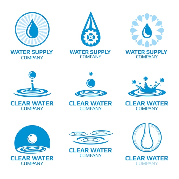 Бесплатное векторное изображение Аква, брызги воды и капли логотип набор