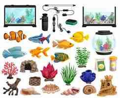 Free vector aquaristics and aquarium fishes set