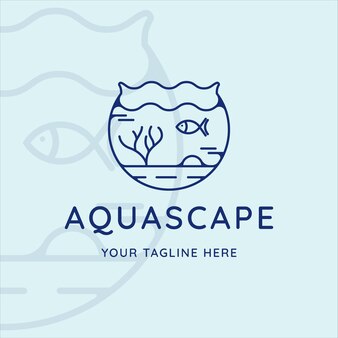 Aquarium logo line art vector illustration template icon graphic design. aqua scape simple minimalist with fish