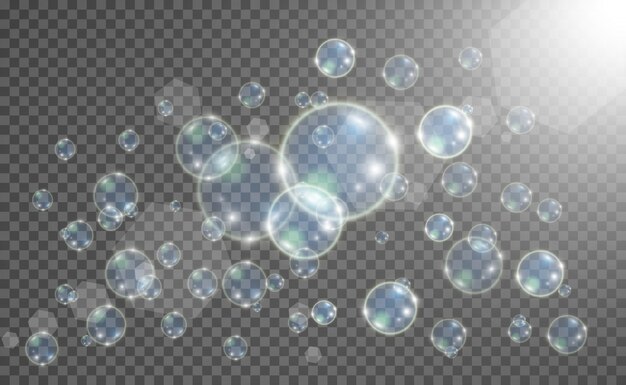 透明な背景に水族館 現実的な泡のイラスト プレミアムベクター