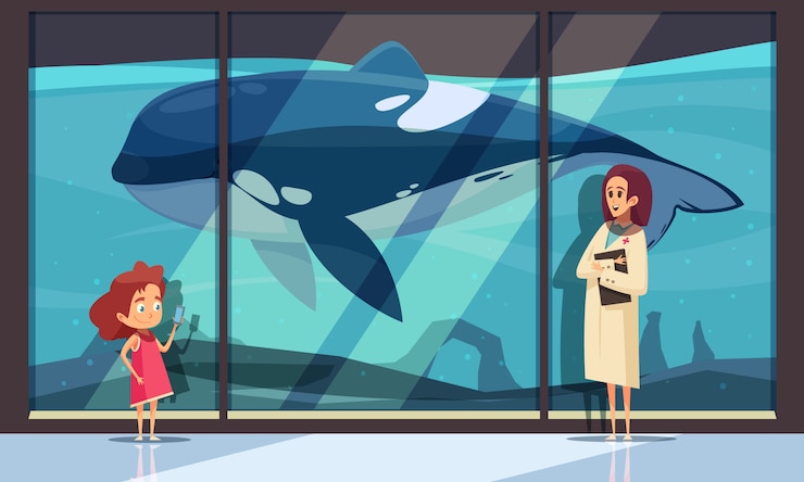 無料Vector シャチと水族館の壁