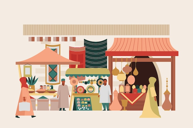 Free vector arab bazaar illustration