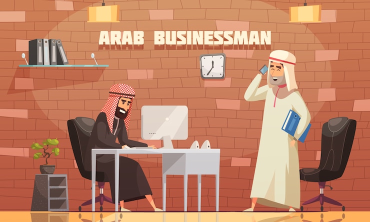 Free Vector arab businessman office cartoon  