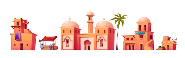 Free vector arab city buildings islamic town houses castle