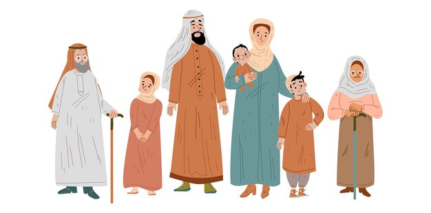 Arab family in traditional saudi clothes people