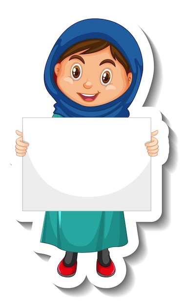 Arab muslim girl holding empty banner