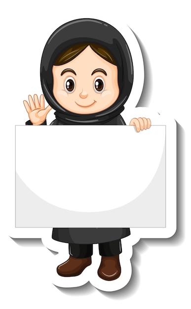 Free vector arab muslim girl holding empty banner