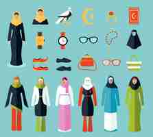 Free vector arab woman accessories and clothes icons.