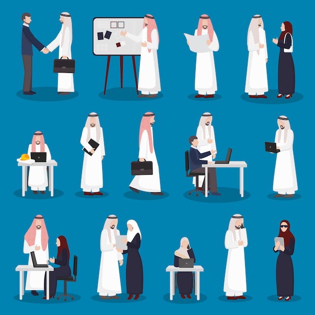 Free vector arabian business characters set