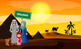 Free vector arabian family on holiday