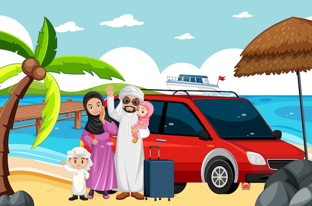 Free vector arabian family on holiday