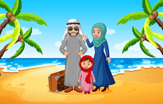 Free vector arabian family on holiday