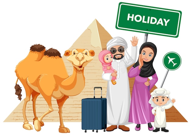 Vettore gratuito famiglia araba in vacanza