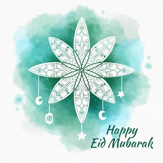 Free vector arabian flower watercolour eid mubarak