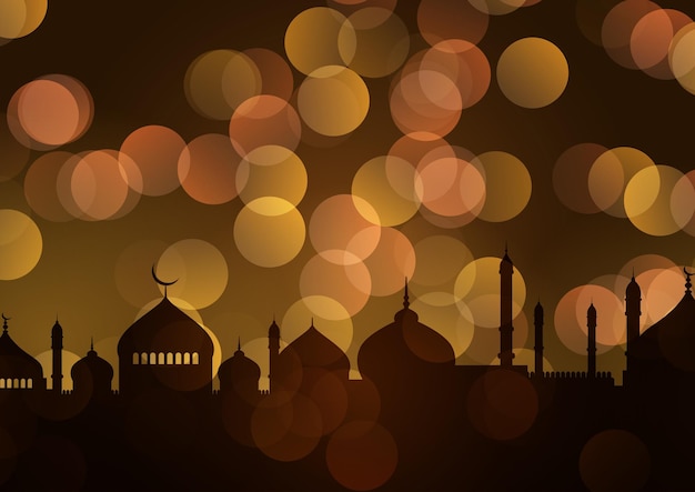 Arabic background with gold bokeh lights and stars