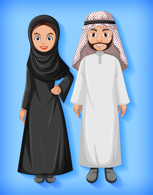 Free vector arabic couple cartoon character