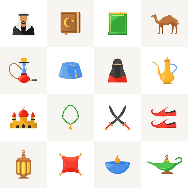 Vettore gratuito set di icone di cultura araba