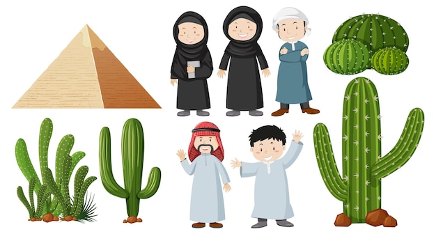 Free vector arabic people and cactus plants