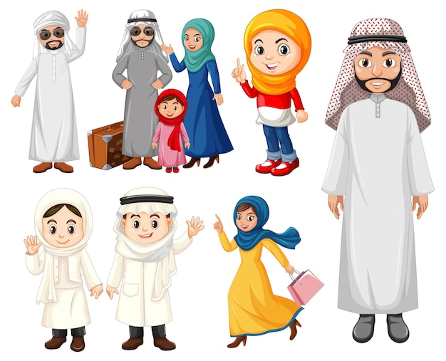 어린이 및 성인을 동반한 아랍인