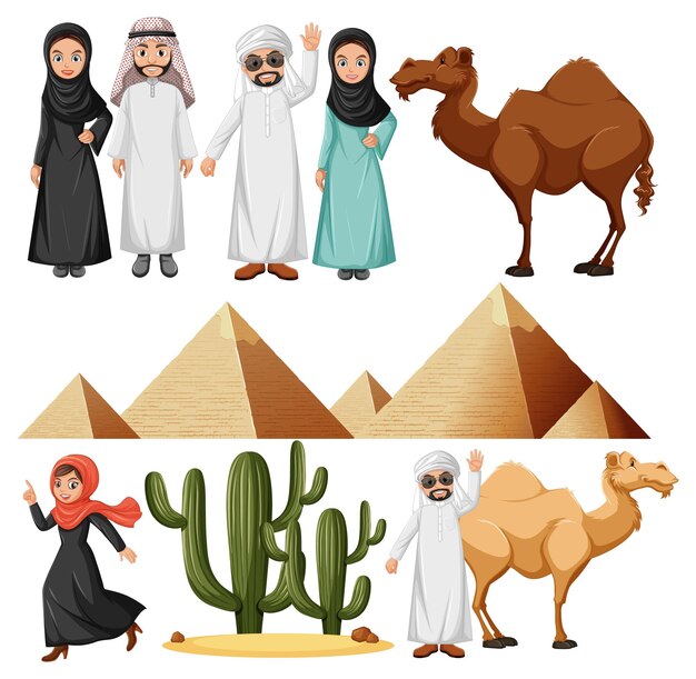 Arabic people with pyramid and camel