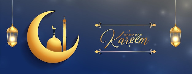 Arabic ramadan kareem eid festival golden shiny banner design