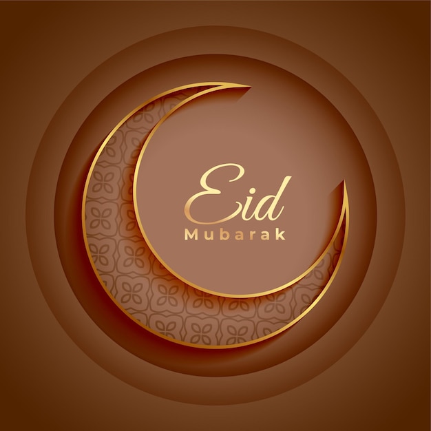 Arabic style eid mubarak greeting card with golden crescent design
