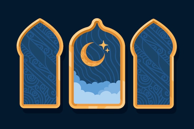 月とアラビア語の窓枠