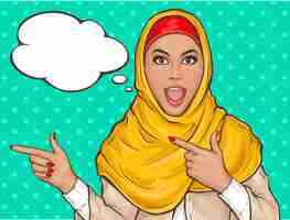 Free vector arabic woman in hijab pointing