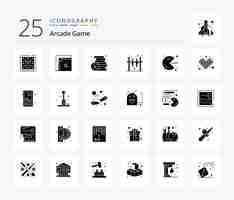 Free vector arcade 25 solid glyph icon pack including game pacman games hockey bar