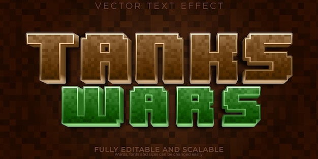 Бесплатное векторное изображение Текстовый эффект аркадной игры, редактируемый 8-битный и текстовый стиль танковой войны