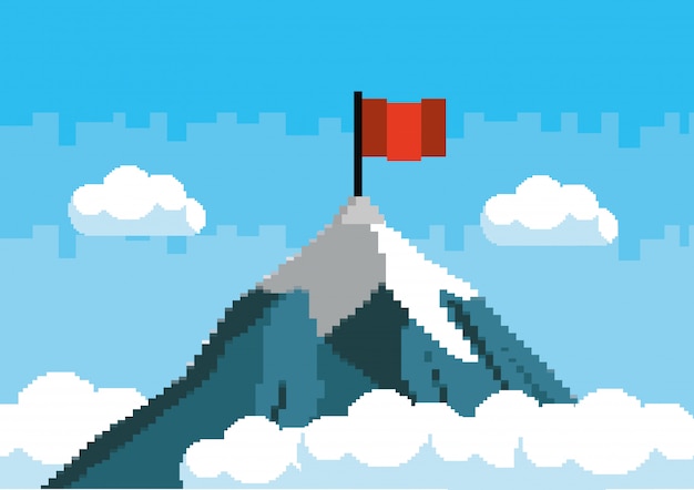 Arcade game world and pixel scene
