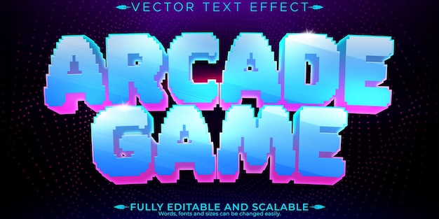 Free vector arcade text effect editable pixel and retro text style