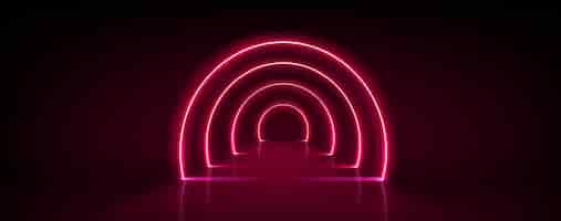 Free vector arch corridor or tunnel path way with glow neon frame pink arc luminous border or portal realistic vector illustration of access to stage or passage along hallway under array of sparkling led line